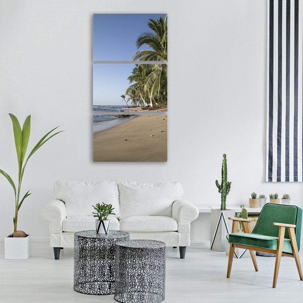 Sand Beach With Sea Ocean Waves Vertical Canvas Wall Art-3 Vertical-Gallery Wrap-12" x 25"-Tiaracle
