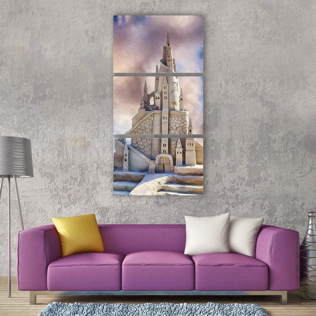 Sand Castle Beach In Summer Vertical Canvas Wall Art-3 Vertical-Gallery Wrap-12" x 25"-Tiaracle
