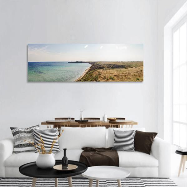 Sand Coast Beach Panoramic Canvas Wall Art-3 Piece-25" x 08"-Tiaracle