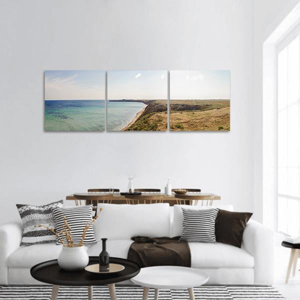 Sand Coast Beach Panoramic Canvas Wall Art-3 Piece-25" x 08"-Tiaracle