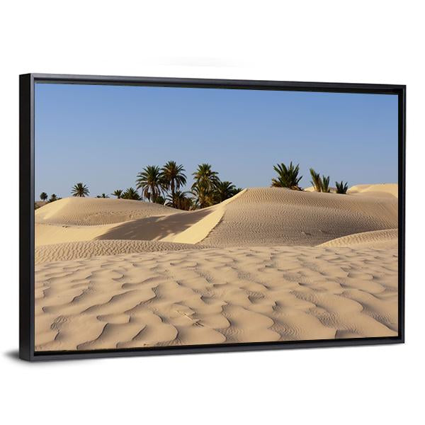 Sand Dune And Palm Tree In The Desert Canvas Wall Art-3 Horizontal-Gallery Wrap-25" x 16"-Tiaracle