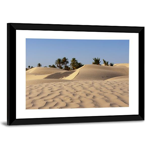 Sand Dune And Palm Tree In The Desert Canvas Wall Art-3 Horizontal-Gallery Wrap-25" x 16"-Tiaracle