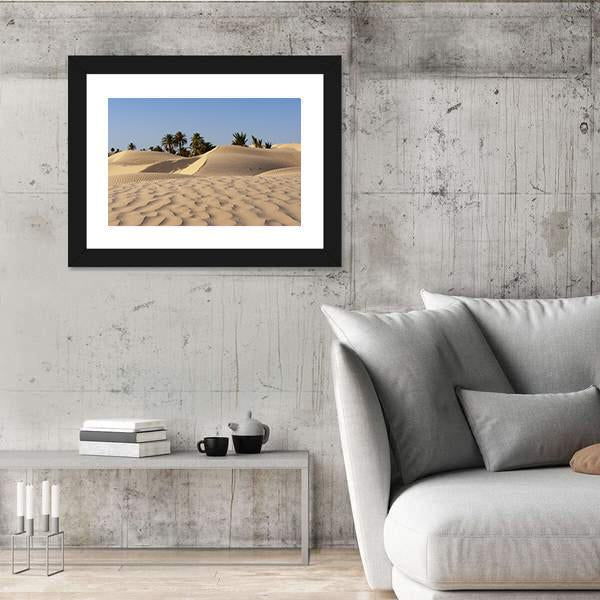 Sand Dune And Palm Tree In The Desert Canvas Wall Art-3 Horizontal-Gallery Wrap-25" x 16"-Tiaracle