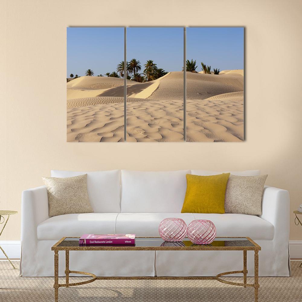 Sand Dune And Palm Tree In The Desert Canvas Wall Art-3 Horizontal-Gallery Wrap-37" x 24"-Tiaracle