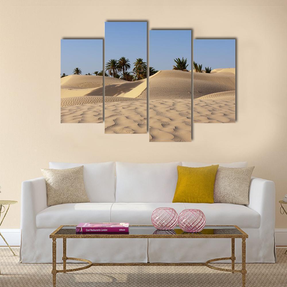 Sand Dune And Palm Tree In The Desert Canvas Wall Art-4 Pop-Gallery Wrap-50" x 32"-Tiaracle
