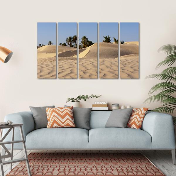 Sand Dune And Palm Tree In The Desert Canvas Wall Art-5 Horizontal-Gallery Wrap-22" x 12"-Tiaracle