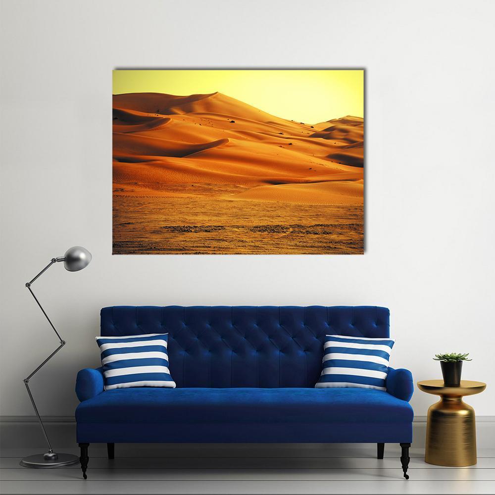 Sand Dune Formations Canvas Wall Art in brown, orange and yellow, single panel hung on a wall