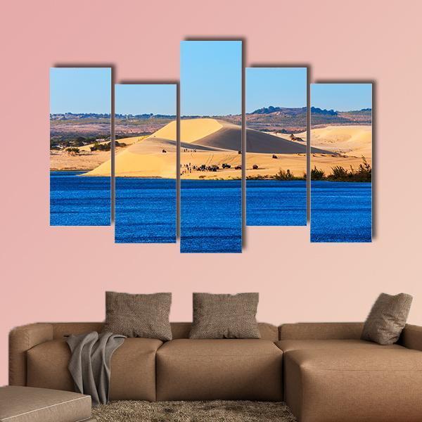 Sand Dunes On Sunset Near Lake In Vietnam Canvas Wall Art-5 Pop-Gallery Wrap-47" x 32"-Tiaracle