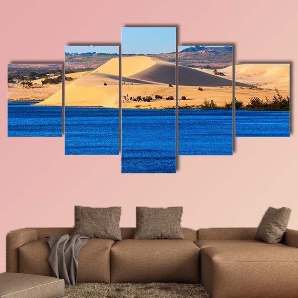 Sand Dunes On Sunset Near Lake In Vietnam Canvas Wall Art-5 Star-Gallery Wrap-62" x 32"-Tiaracle