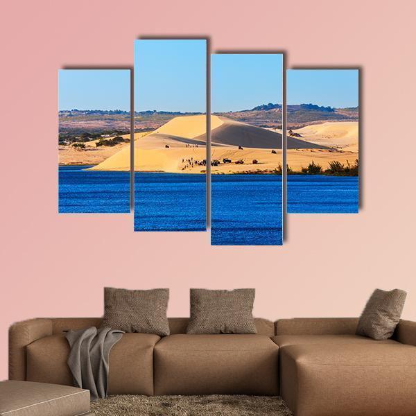 Sand Dunes On Sunset Near Lake In Vietnam Canvas Wall Art-4 Pop-Gallery Wrap-50" x 32"-Tiaracle