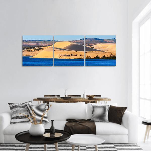 Sand Dunes On Sunset Near Lake In Vietnam Panoramic Canvas Wall Art-3 Piece-25" x 08"-Tiaracle