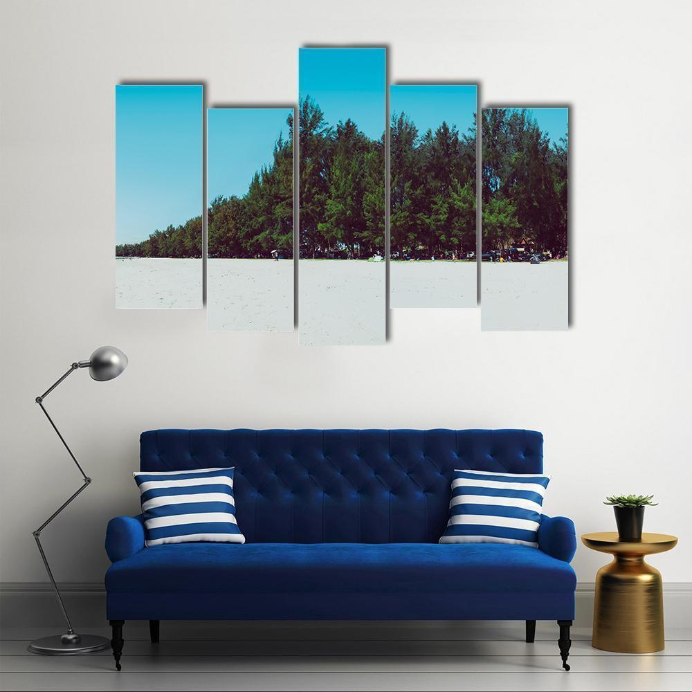 Sand Dunes With Trees And Sepang Beach Canvas Wall Art-5 Pop-Gallery Wrap-47" x 32"-Tiaracle