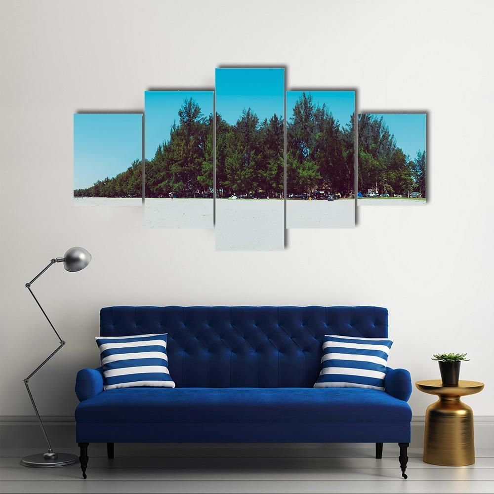 Sand Dunes With Trees And Sepang Beach Canvas Wall Art-5 Star-Gallery Wrap-62" x 32"-Tiaracle