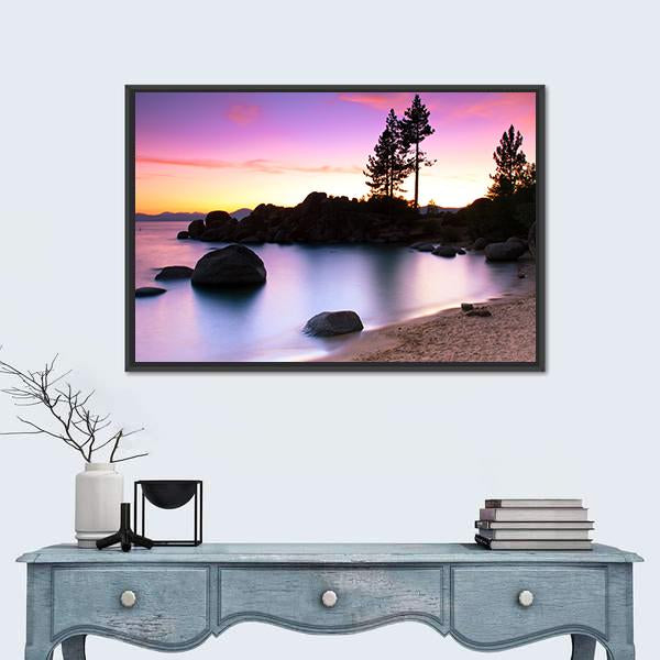 Sand Harbor Beach In Lake Tahoe Canvas Wall Art-1 Piece-Floating Frame-24" x 16"-Tiaracle