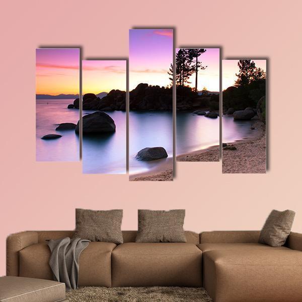 Sand Harbor Beach In Lake Tahoe Canvas Wall Art-5 Pop-Gallery Wrap-47" x 32"-Tiaracle