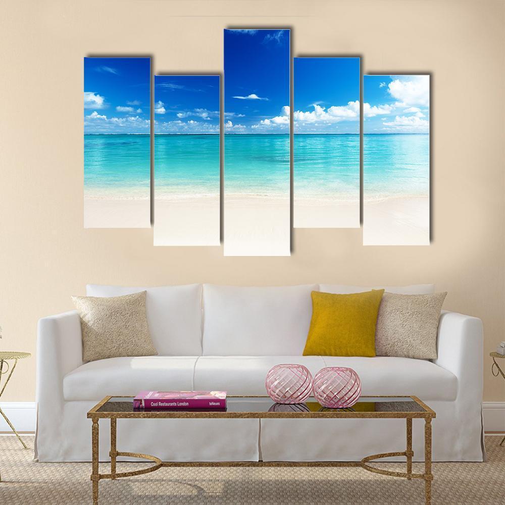 Sand Of Beach And Caribbean Sea Canvas Wall Art-5 Pop-Gallery Wrap-47" x 32"-Tiaracle