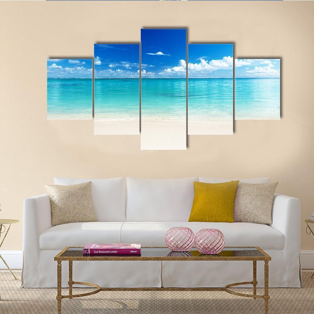 Sand Of Beach And Caribbean Sea Canvas Wall Art-5 Star-Gallery Wrap-62" x 32"-Tiaracle