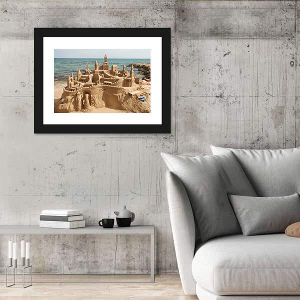 Sandcastle On Mediterranean Beach Canvas Wall Art-3 Horizontal-Gallery Wrap-25" x 16"-Tiaracle
