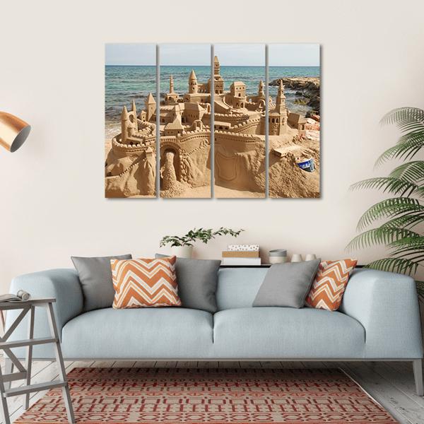 Sandcastle On Mediterranean Beach Canvas Wall Art-4 Horizontal-Gallery Wrap-34" x 24"-Tiaracle