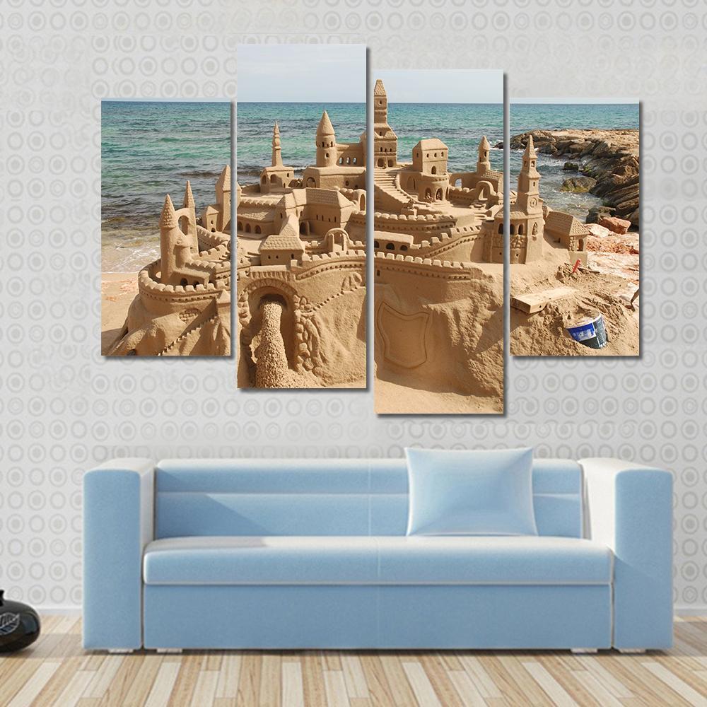 Sandcastle On Mediterranean Beach Canvas Wall Art-4 Pop-Gallery Wrap-50" x 32"-Tiaracle