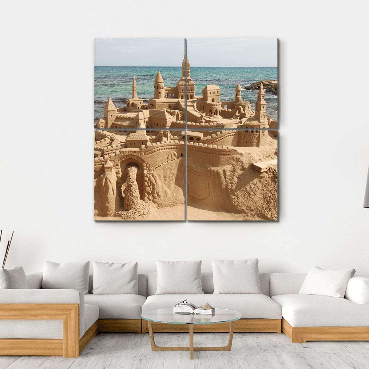 Sandcastle On Mediterranean Beach Canvas Wall Art-4 Square-Gallery Wrap-17" x 17"-Tiaracle