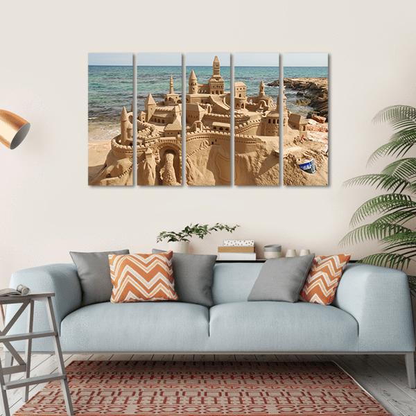 Sandcastle On Mediterranean Beach Canvas Wall Art-5 Horizontal-Gallery Wrap-22" x 12"-Tiaracle