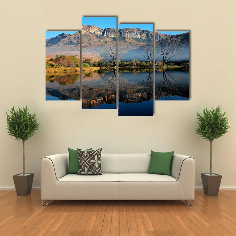 Sandstone Mountains With Reflection In Water Canvas Wall Art-4 Pop-Gallery Wrap-50" x 32"-Tiaracle