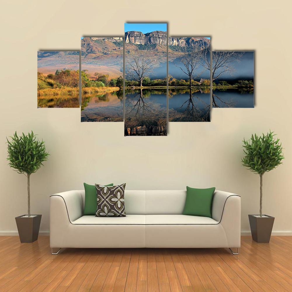 Sandstone Mountains With Reflection In Water Canvas Wall Art-5 Star-Gallery Wrap-62" x 32"-Tiaracle