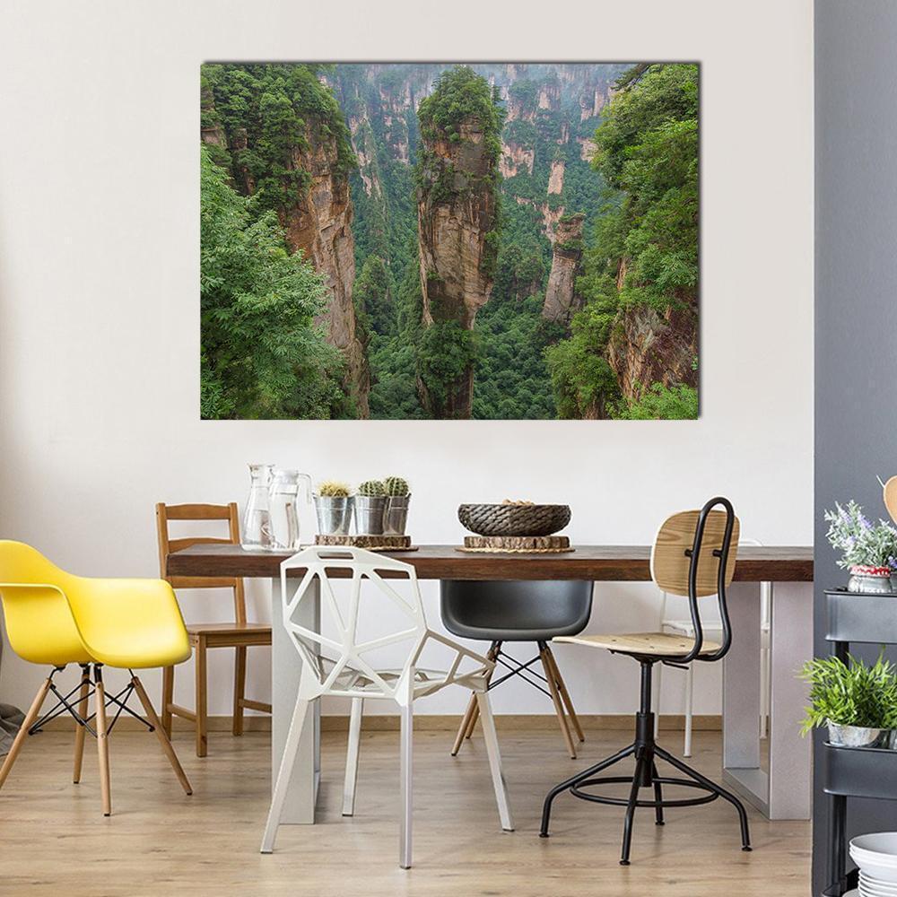 Sandstone Pillar Of Zhangjiajie Canvas Wall Art-1 Piece-Gallery Wrap-48" x 32"-Tiaracle