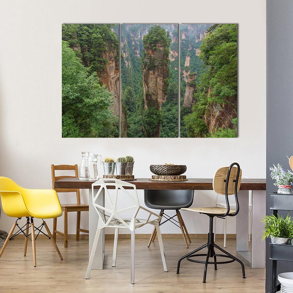 Sandstone Pillar Of Zhangjiajie Canvas Wall Art-3 Horizontal-Gallery Wrap-37" x 24"-Tiaracle