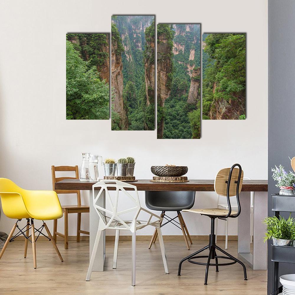 Sandstone Pillar Of Zhangjiajie Canvas Wall Art-4 Pop-Gallery Wrap-50" x 32"-Tiaracle
