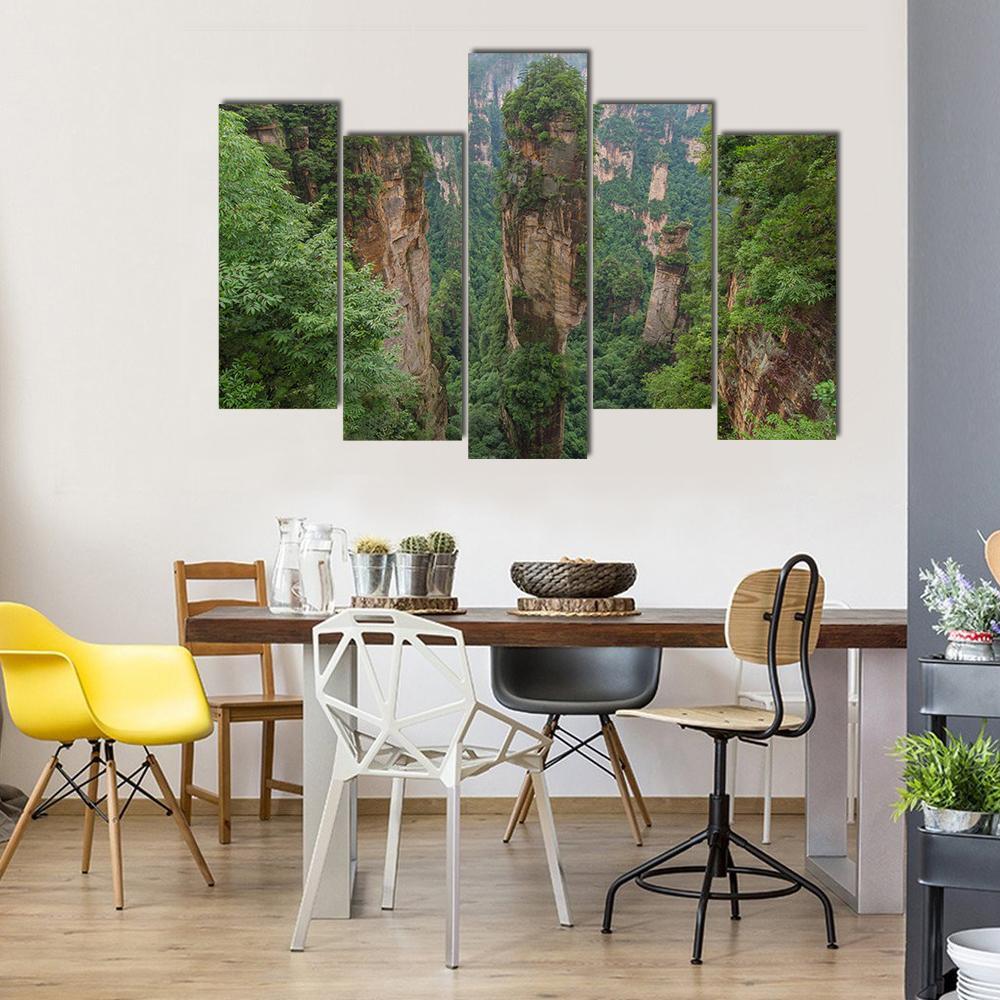 Sandstone Pillar Of Zhangjiajie Canvas Wall Art-5 Pop-Gallery Wrap-47" x 32"-Tiaracle