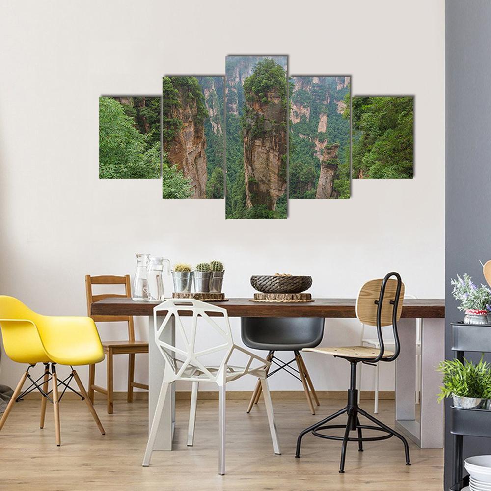 Sandstone Pillar Of Zhangjiajie Canvas Wall Art-5 Star-Gallery Wrap-62" x 32"-Tiaracle
