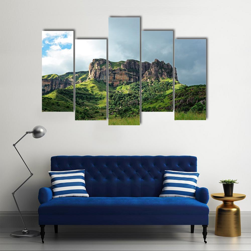 Sandstone Rock Drakensberg Mountains Canvas Wall Art-5 Pop-Gallery Wrap-47" x 32"-Tiaracle