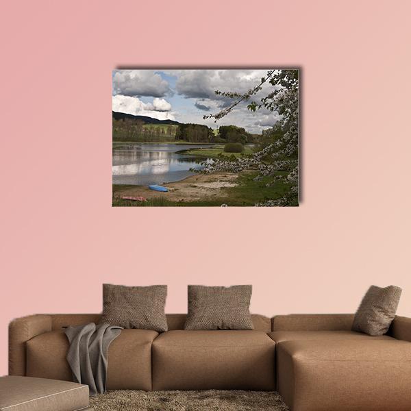 Sandy Beach And River Vltava Canvas Wall Art-1 Piece-Gallery Wrap-48" x 32"-Tiaracle