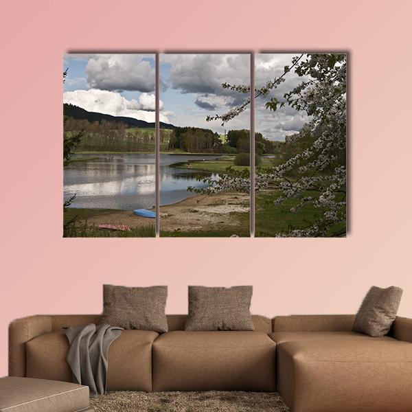 Sandy Beach And River Vltava Canvas Wall Art-3 Horizontal-Gallery Wrap-25" x 16"-Tiaracle