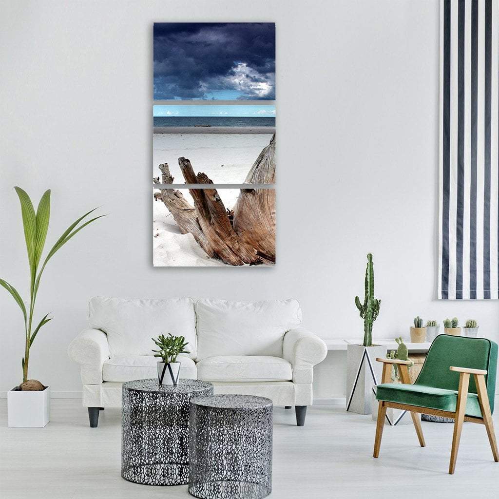 Sandy Beach In Summer Vertical Canvas Wall Art-3 Vertical-Gallery Wrap-12" x 25"-Tiaracle