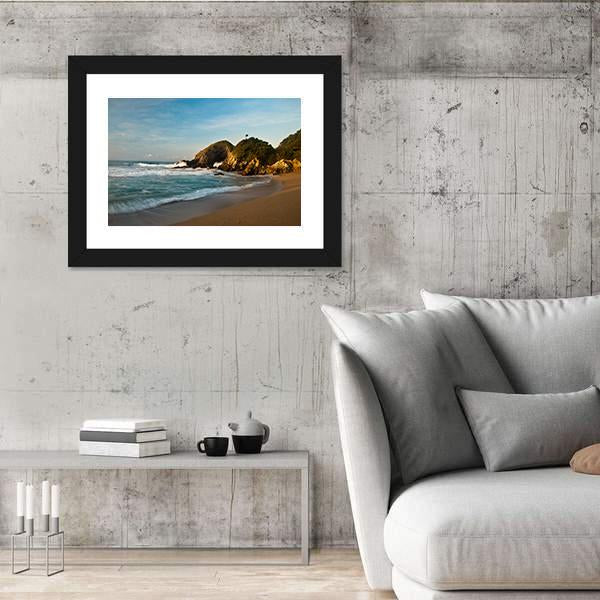 Sandy Beach With Rocks At Sunrise Canvas Wall Art-3 Horizontal-Gallery Wrap-25" x 16"-Tiaracle