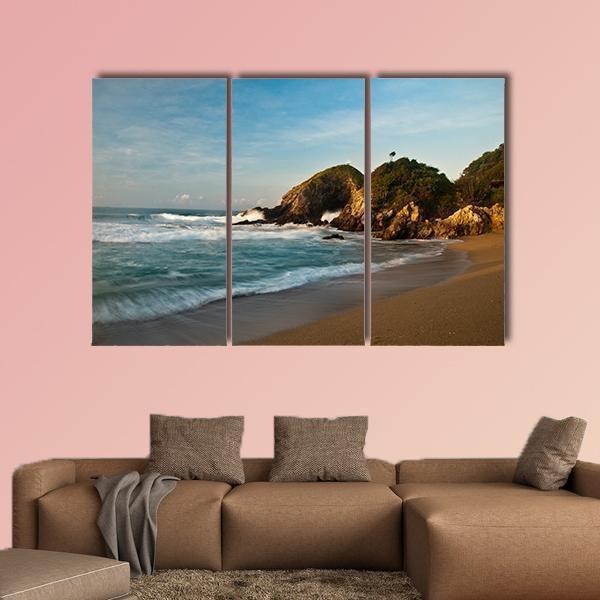 Sandy Beach With Rocks At Sunrise Canvas Wall Art-3 Horizontal-Gallery Wrap-37" x 24"-Tiaracle
