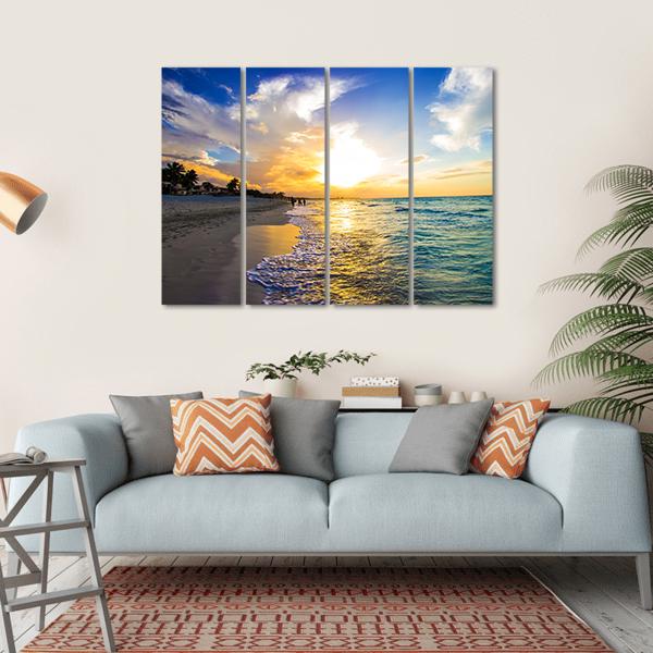 Sandy Beach With The Ocean At Sunset Canvas Wall Art-4 Horizontal-Gallery Wrap-34" x 24"-Tiaracle