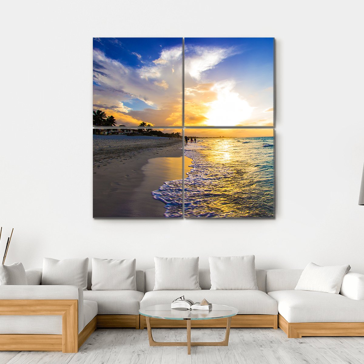 Sandy Beach With The Ocean At Sunset Canvas Wall Art-4 Square-Gallery Wrap-17" x 17"-Tiaracle
