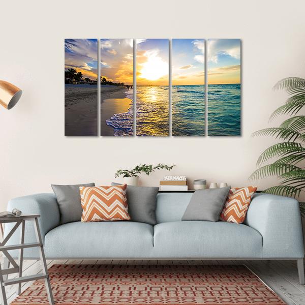Sandy Beach With The Ocean At Sunset Canvas Wall Art-5 Horizontal-Gallery Wrap-22" x 12"-Tiaracle