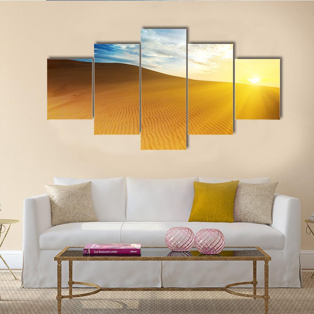 Sandy Desert At Sunrise Time Vietnam Mui ne Canvas Wall Art-5 Star-Gallery Wrap-62" x 32"-Tiaracle