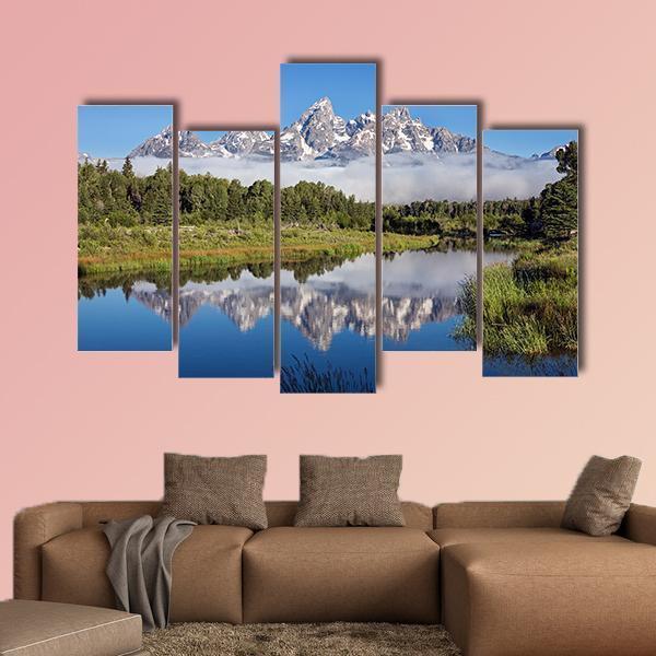 Sank River In Grand Teton National Park Wyoming Canvas Wall Art-5 Pop-Gallery Wrap-47" x 32"-Tiaracle