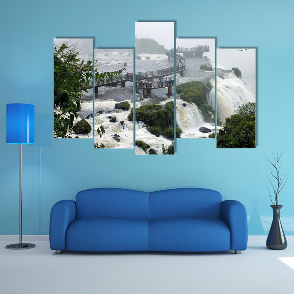 Santa Maria Falls In Brazil Canvas Wall Art-5 Pop-Gallery Wrap-47" x 32"-Tiaracle