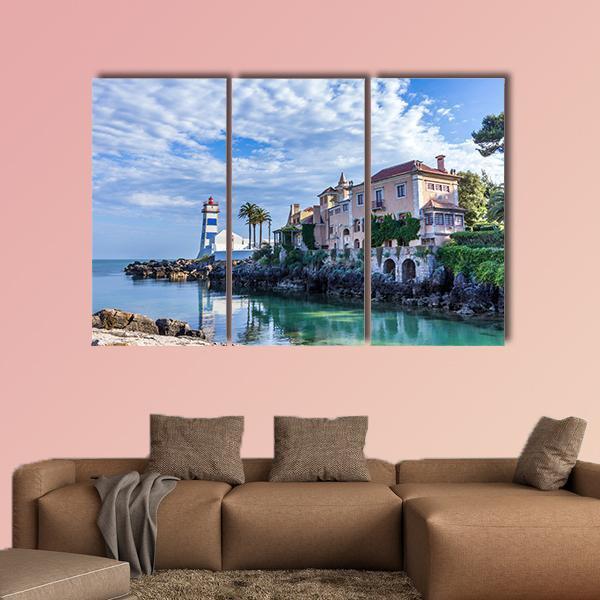 Santa Marta Lighthouse And Museum In Cascais Canvas Wall Art-3 Horizontal-Gallery Wrap-37" x 24"-Tiaracle