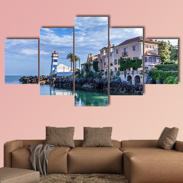 Santa Marta Lighthouse And Museum In Cascais Canvas Wall Art-5 Star-Gallery Wrap-62" x 32"-Tiaracle