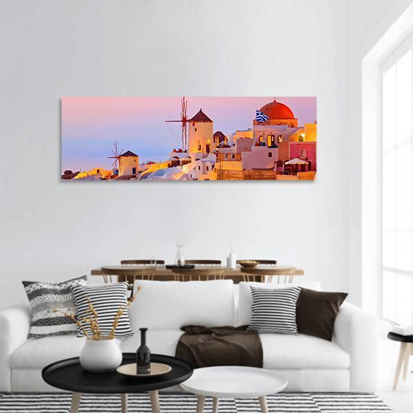 Santorini At Sunset Panoramic Canvas Wall Art-1 Piece-36" x 12"-Tiaracle