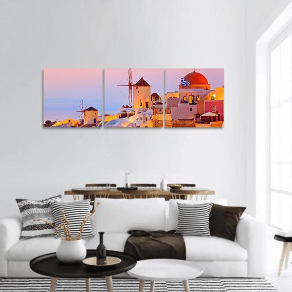 Santorini At Sunset Panoramic Canvas Wall Art-3 Piece-25" x 08"-Tiaracle