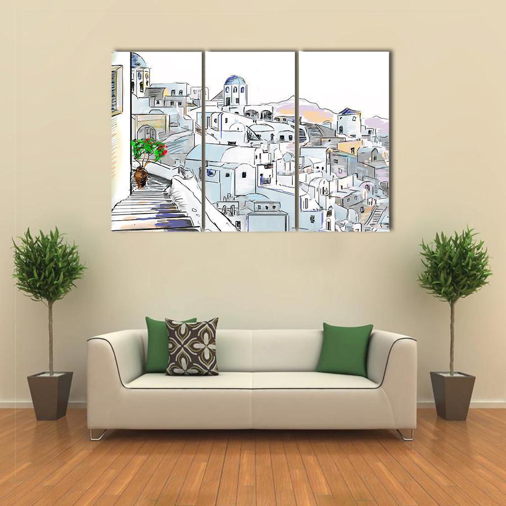 Santorini In Greece Canvas Wall Art-3 Horizontal-Gallery Wrap-37" x 24"-Tiaracle